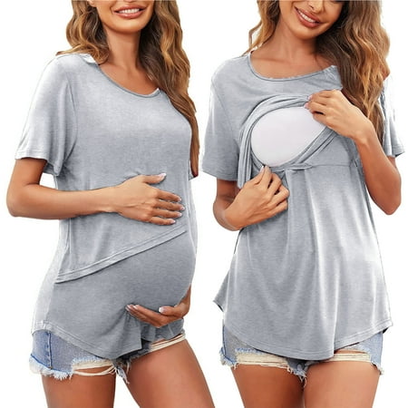 

Simplmasygenix Womens Maternity Clearance Long Sleeve Summer Tops Maternity O-Neck Solid Breast-Feeding Pregnant Woman Nursing Blouse