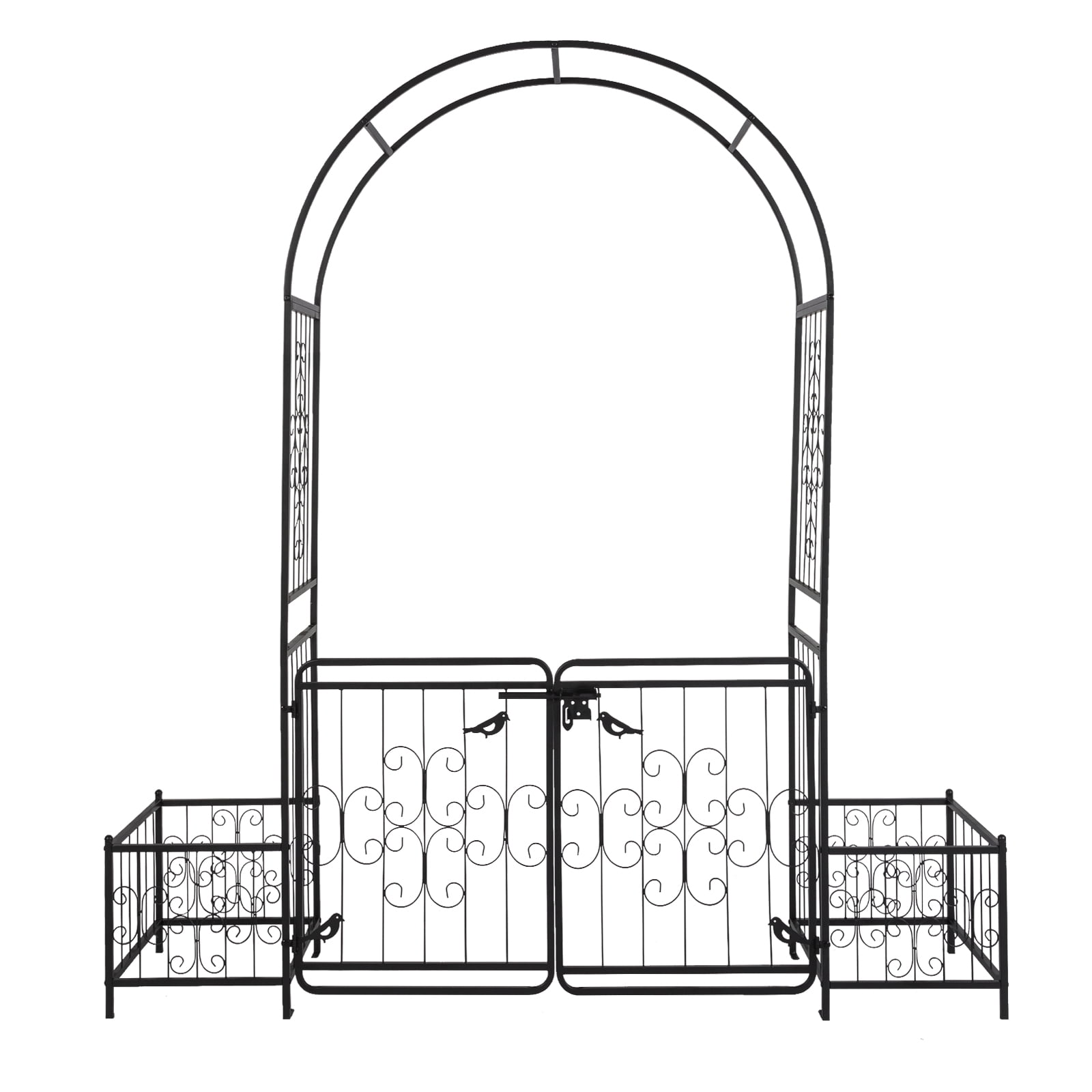 Iron Art Garden Arch Trellis, Arc Top Arch with Door & Planting Frame, Powder Coated Rustproof Free-standing Trellis for Climbing Flowers Vines Roses