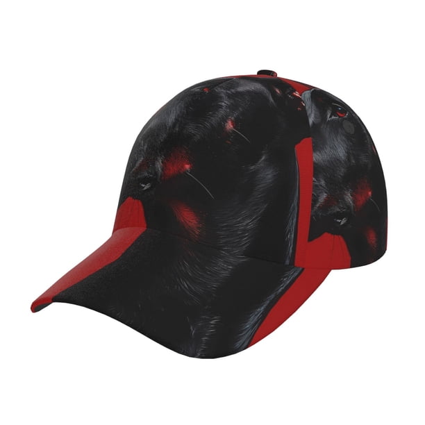 Fotbe Black Dog Red Background Gorro Clásico de Béisbol, Gorra Ajustable con Broche Snapback, Gorro de Exterior de Algodón Suave