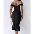 thumbnail image 5 of CHICME Womens Dresses Pearls Strap Off Shoulder Ruffle Hem Bodycon Midi Party Dress Black-XL, 5 of 8
