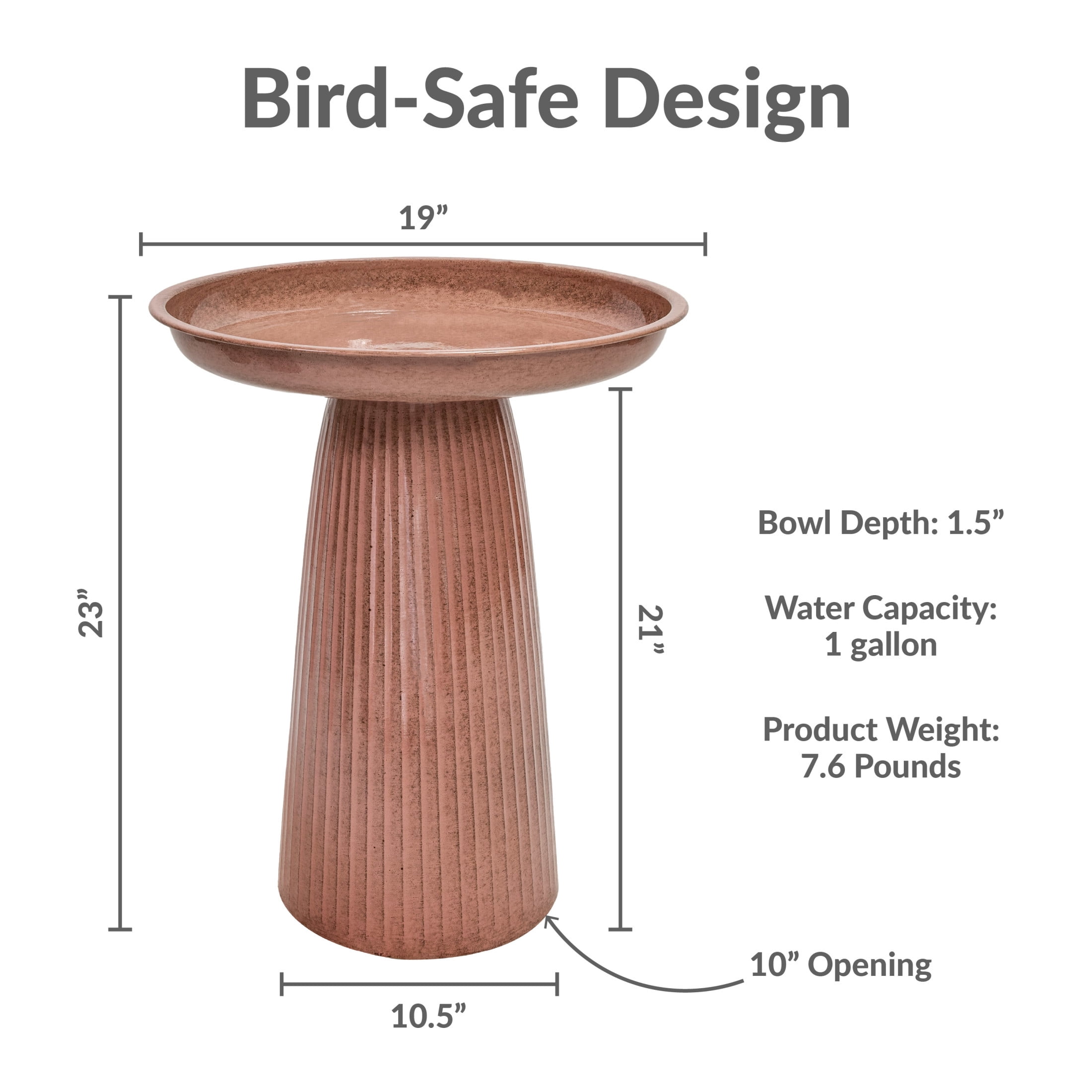 Sunnydaze Gleeful Garden Metal Bird Bath for Outdoors - UV-Resistant Large Bird Bath for Outside - 23-Inch - Canyon Clay Glaze