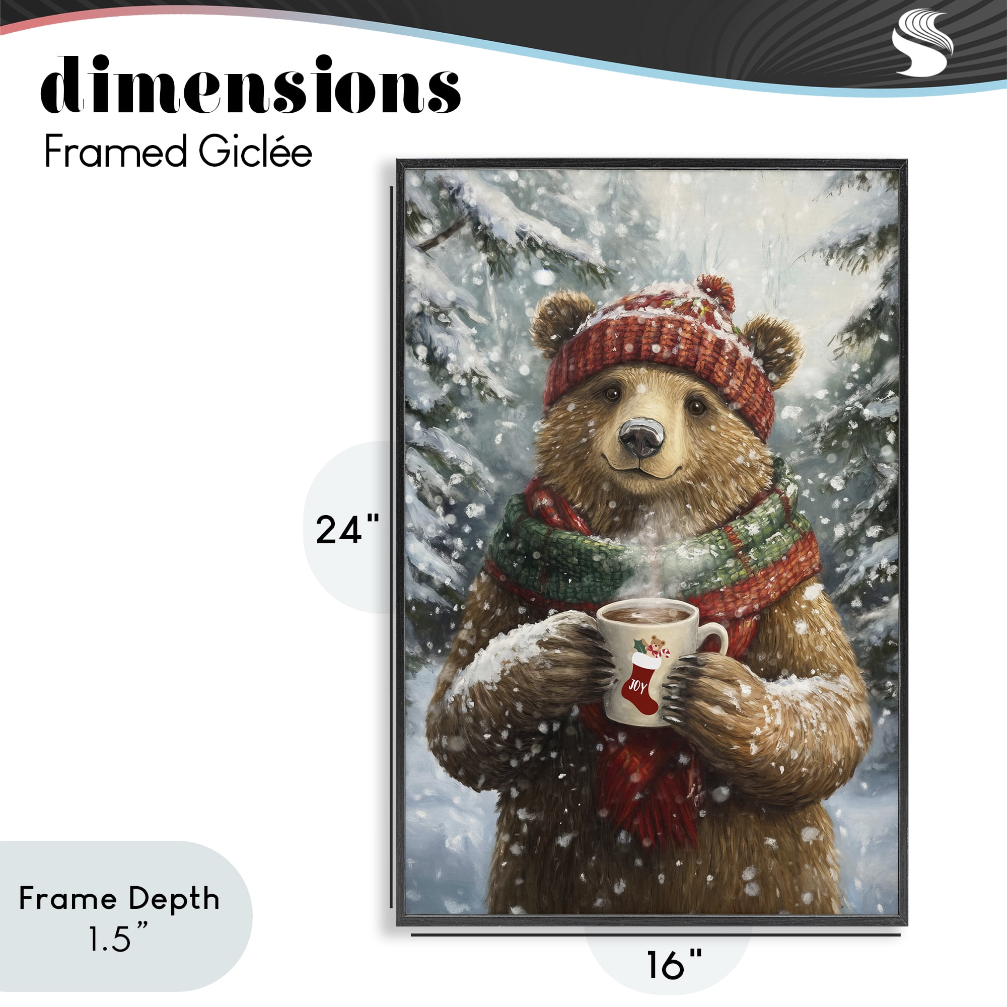 Stupell Industries Christmas Cocoa Bear Black Framed Giclee Art, design by Tina LeCour