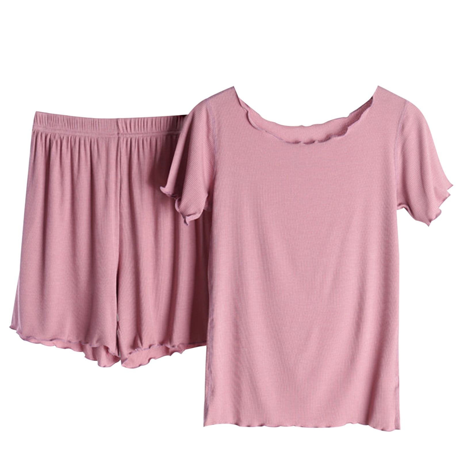 Women's Ribbed Pajamas Sets Casual Soft Crewneck Short Sleeve Tops and ...