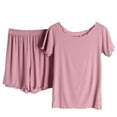thumbnail image 3 of Aufmer Pajamas for Women Set Clearance Short Sleeve Round Neck Plain Solid Nightgown Summer Casual Two Piece Suit Ribs Without Marks Flounce Tops/Shirt Set, 3 of 9