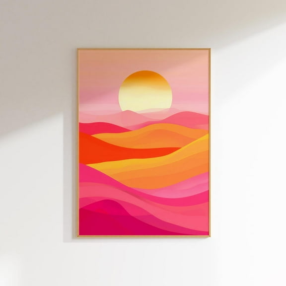 Sun Wall Art Abstract Landscape Art Cute Wall Decor Over The Bed Preppy Wall Art Trendy, Dorm Room Decor Aesthetic Wall Art Landscape Print Wall Art, Modern Wall Decor, 12x18 UNFRAMED