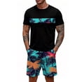 thumbnail image 4 of GrmtClth Hawaii 2 Piece Outfits for Men Summer Crew Neck Tee and Shorts Set Classic Short Sleeve Outfits Fashion Elastic Drawstring Clothing Hot Pink 5XL, 4 of 5