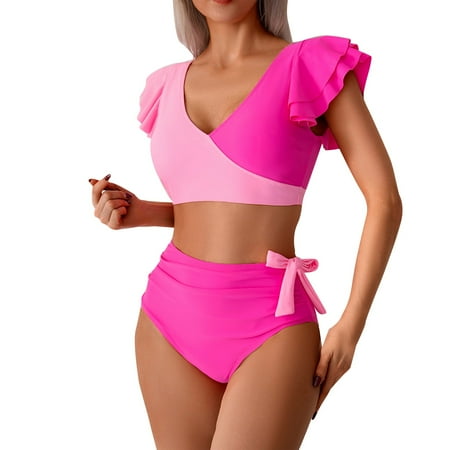 Divhosrg High Waisted Bikini Sets for Women Tummy Control  Bikini Sets for Women Cheeky  Womens Bathing Suit Bottoms  Womens Swimsuits Two Piece  Pink Swimsuits for Women Plus Size XL