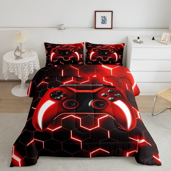 Erosebridal Gamer Comforter Set Teens Twin Size Gaming Controller Bedding Comforter Sets 2Pcs Gamer Gifts Bedding for All Season (Twin,Red)