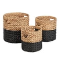 thumbnail image 2 of happimess BSK2011D-3SET Avery Bohemian Cottage Handwoven Hyacinth Cylinder Nesting Baskets with Handles, Natural/Black (Set of 3), 2 of 6
