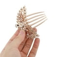 thumbnail image 3 of 1 Pc Women Peacock Style Hair Insert Comb for Straight Thick Wavy Hair Champagne Alloy Rhinestone, 3 of 3