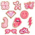 thumbnail image 1 of 10 Uds. Parches de hierro rosa para niñas Y2K chenilla parche de reparación bordado colgante labio rayo leopardo cara accesorios DIY, 1 of 5