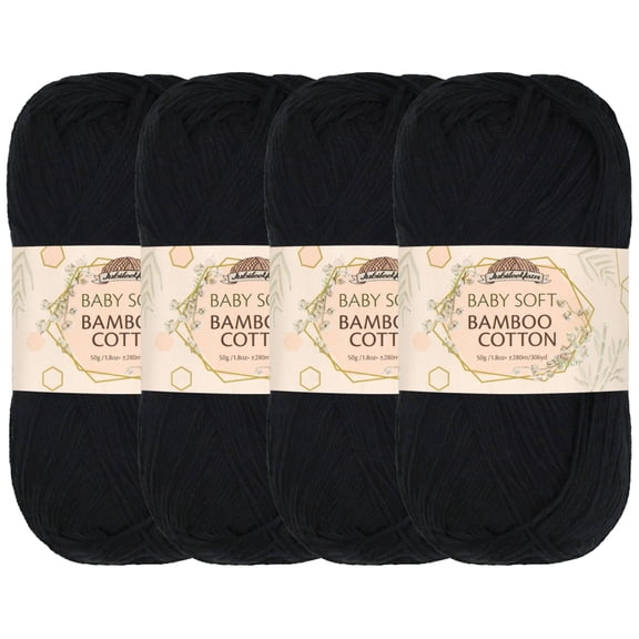 JubileeYarn Baby Soft Bamboo Cotton Yarn - 50g/Skein - Midnight Black - 4 Skeins