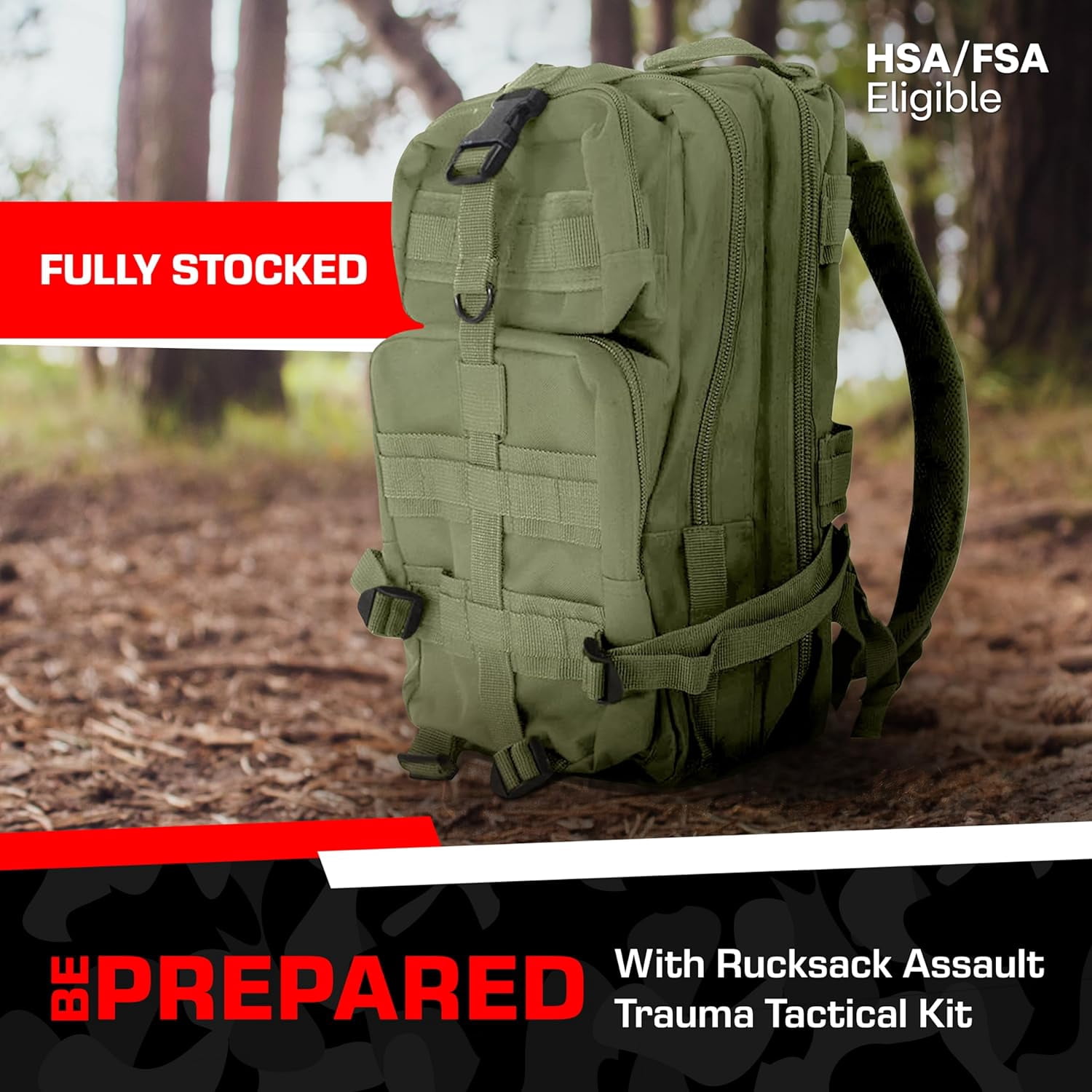 MEDITAC Rucksack Trauma Kit Feat. Tight Bandage, Chest Seal, Israeli Bandage and Gauze Dressing – Olive Drab