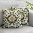 thumbnail image 3 of Boho Pillow&nbsp;Covers, Teal Blue Mandala Throw&nbsp;Pillow&nbsp;Covers For Men Women, Retro Yellow Floral Exotic Bohemian Cushion&nbsp;Covers, Vintage Cushion Cases, 3 of 5