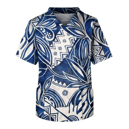 

Alrise Mens Scrub Tops V-Neck Short Sleeve Mens Casual Pocket Tops Dark Blue X-Large