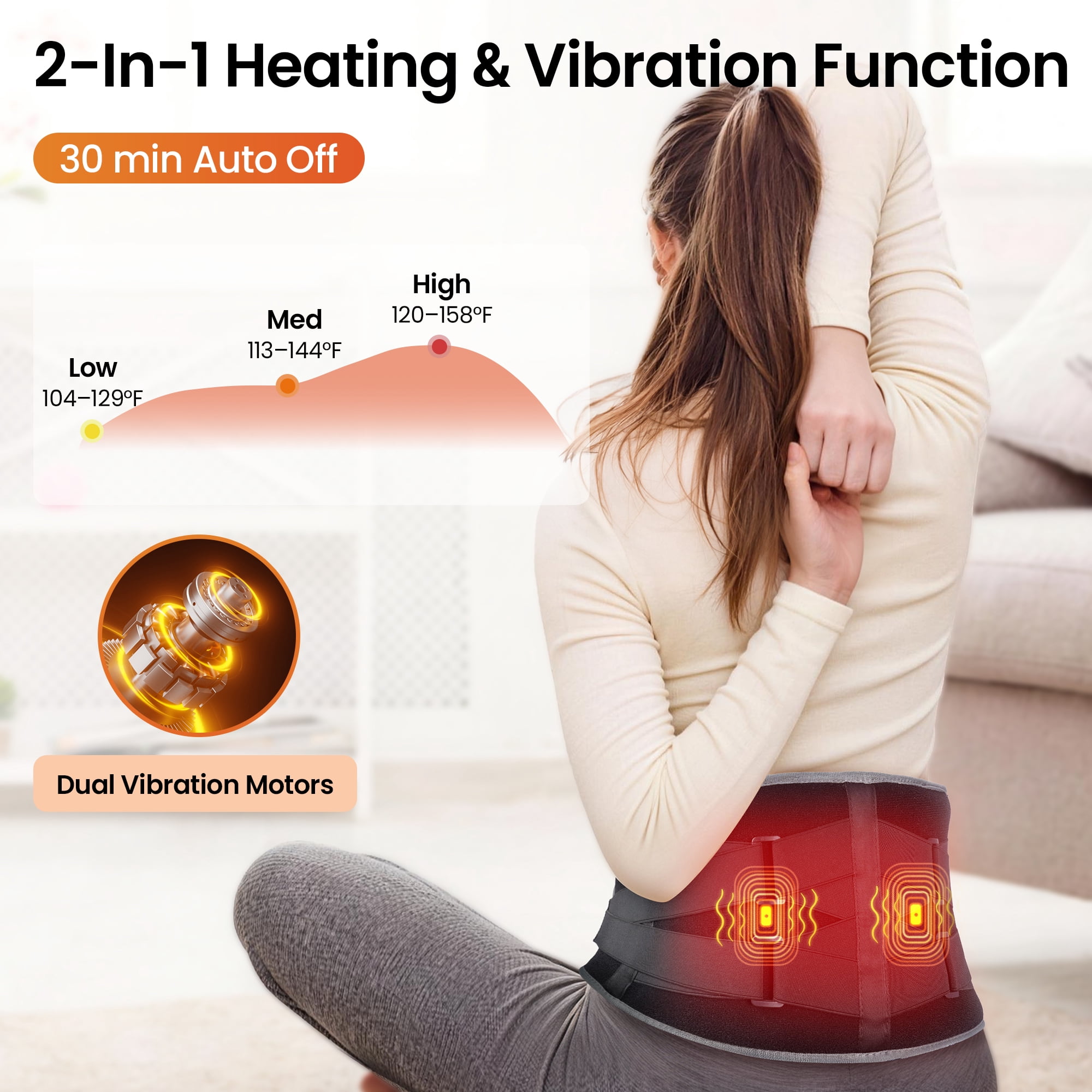 Comfytemp Cordless Heating Pad with Vibrating Massage for Back Discomfort, Battery Power Waist Belt, Gifts for Mom/Dad/Yourself, Black