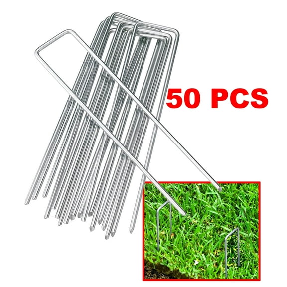 6 Inches Galvanized Garden Staples, Metal Tent Stakes, Galvanized Landscape Staples for Outdoor Decorations,U-Shaped Pins and Garden Stakes Pin Plant Cover Stakes(50pcs, Silver)
