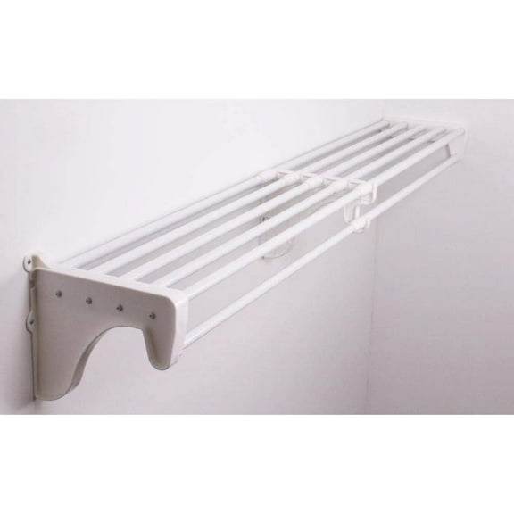 EZ Shelf - Closet Shelf with Hanging Rod - 30” to 50" Expandable, White, Closet Shelves – Strong, Holds 200 lbs – Easy Install – Backwall (Floating) with 2 End Brackets, Alternative to Wire Shelving