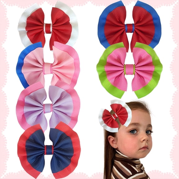 JoyBowie 6pcs 2.8 Inch Pink Purple Hair Bows for Toddlers Girls, Ruffled Ribbon Hair Clips for Kids Daily Use Party Hairstyles