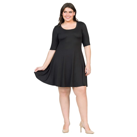Plus Size Elbow Sleeve Knee Length Skater Dress
