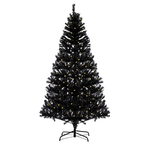 TEQIN 6.5 ft Prelit Christmas Tree,Artificial Christmas Tree with 250 LED Lights, Black Xmas Tree With 818 Branch Tips Metal Stand Xmas Decoration Tree for Home