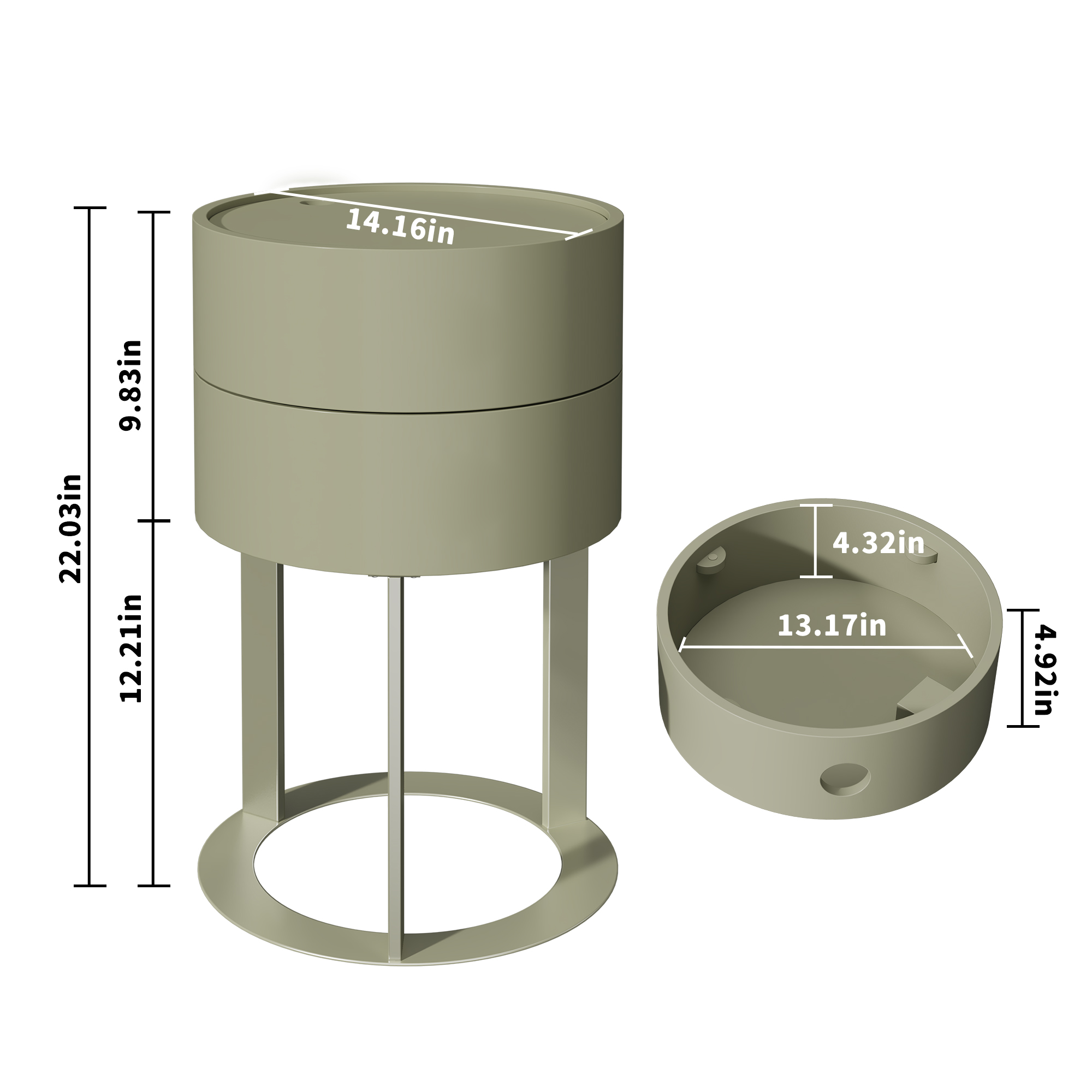 HLR Modern Round Nightstand Set of 2 with Drawer, 2-Tier End Table for Living Room, Bedroom, Green
