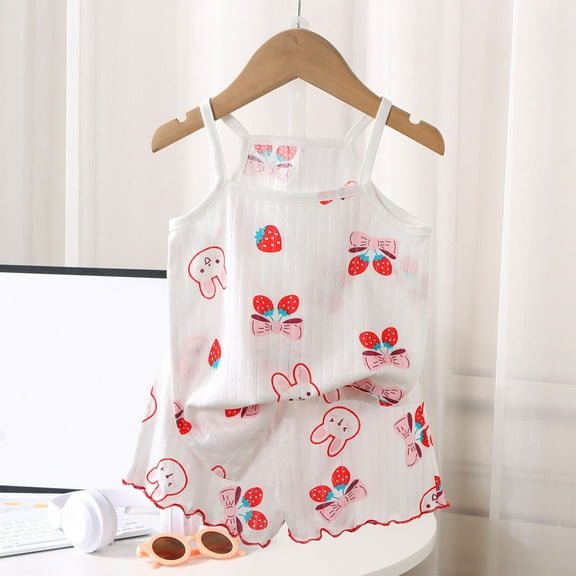 lulshou Summer Sets for Kids 2025 Children's Summer Cotton Printed Tank Top and Shorts Two-piece Set Multicolor
