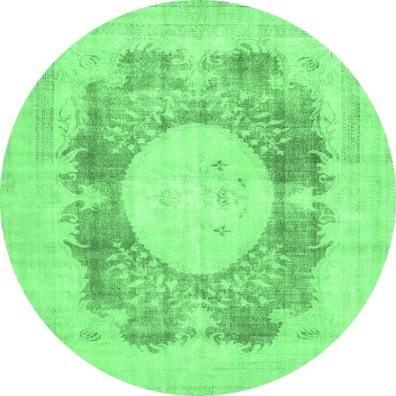 Ahgly Company Indoor Round Medallion Emerald Green Traditional Area Rugs, 7' Round