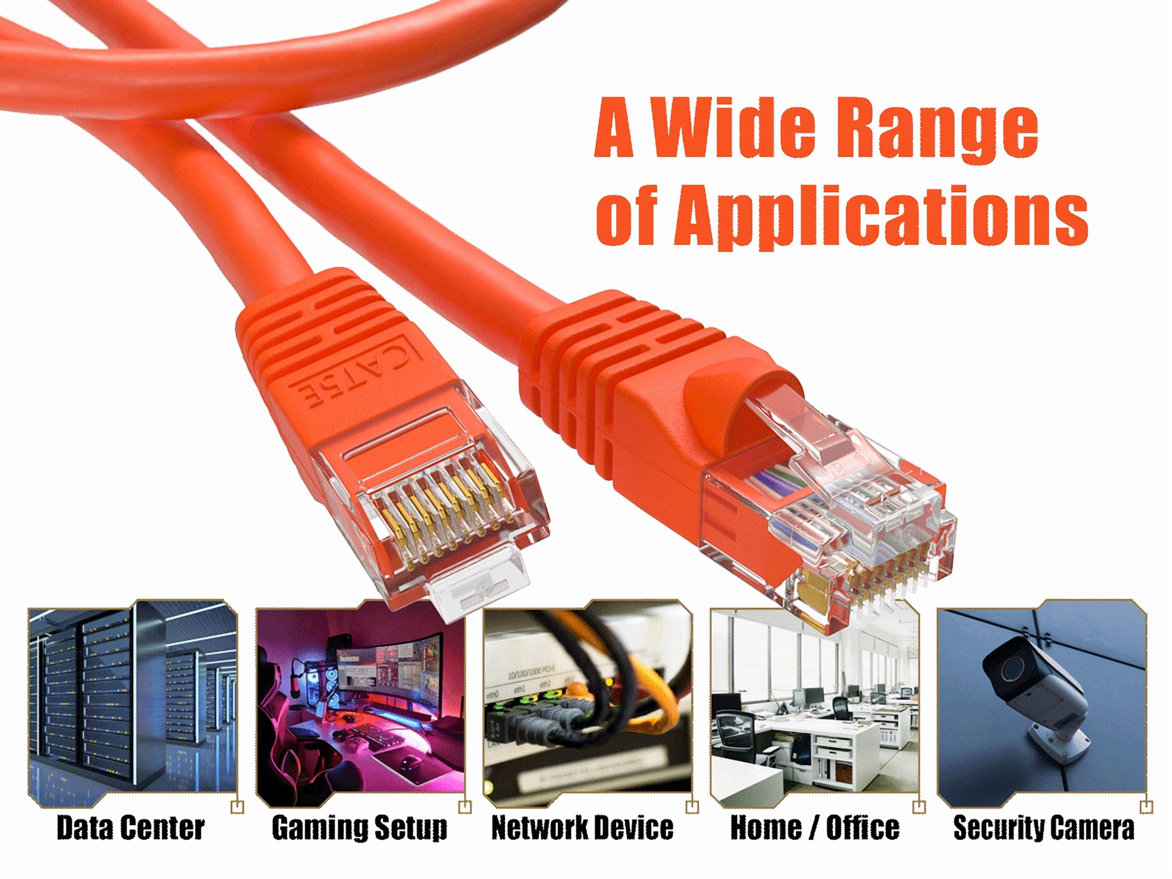 Cable Leader 100ft Cat5e UTP Ethernet Network Patch Cable Snagless 24AWG Bare Copper, Orange