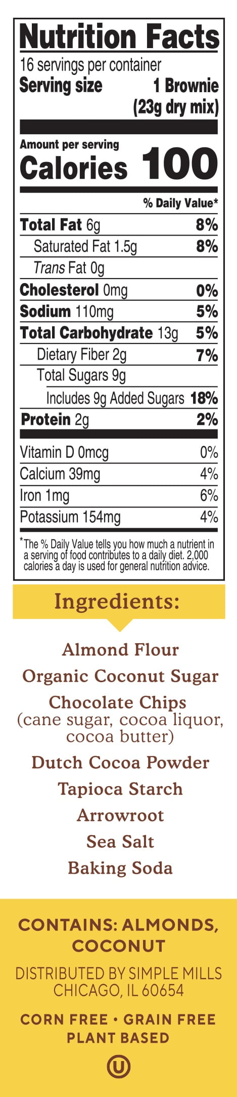 (2 pack) Simple Mills Almond Flour Brownie Mix, Gluten-Free Baking Mix, 12.9 oz Box