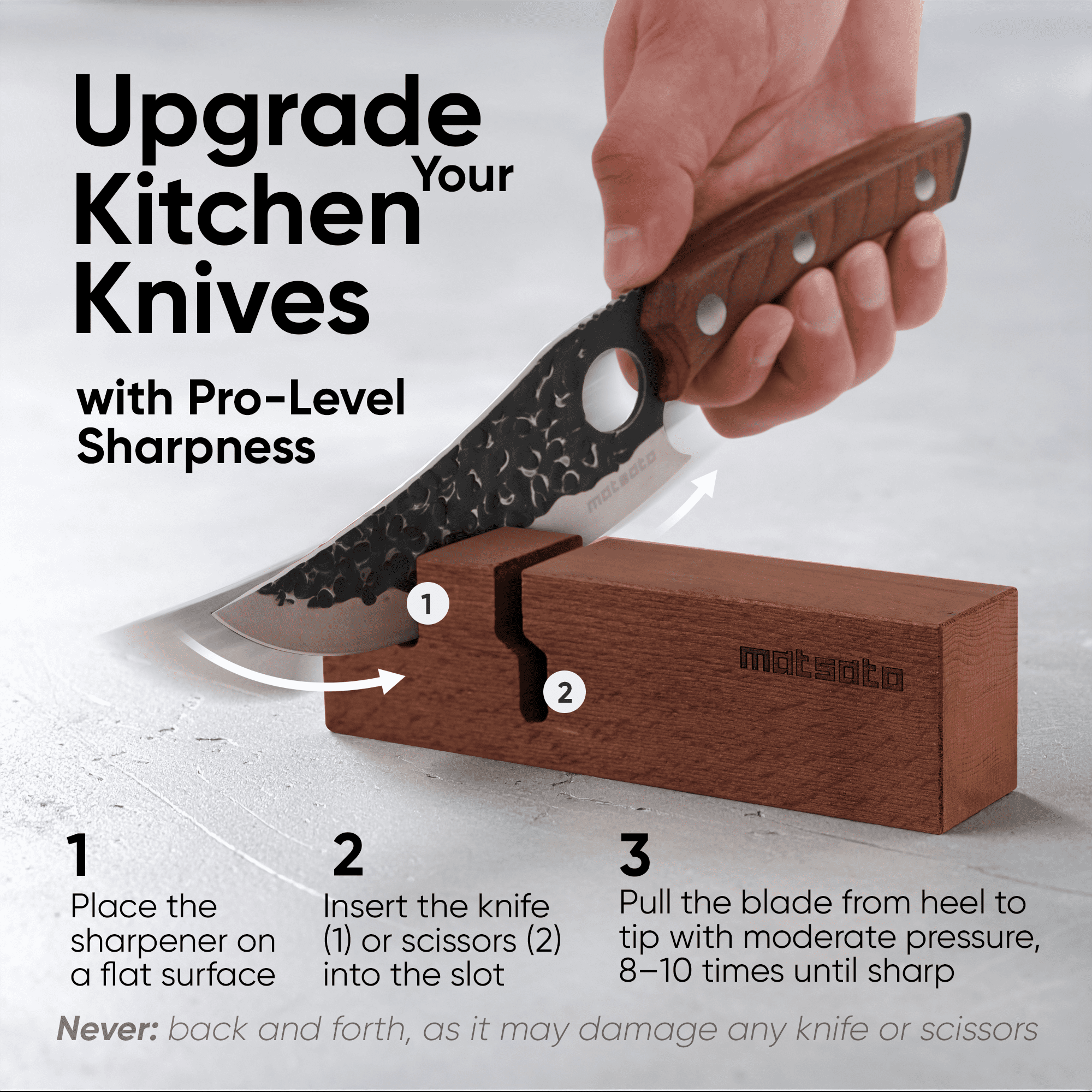 Matsato Knife Sharpener. Professional Japanese Knife and Scissor Sharpener. 2-in-1 Sharpening Tool