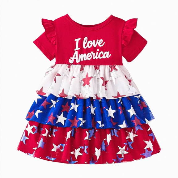 CAUYDY Toddler Girl 4th of July Smocked Dress Baby Girls Star Strap Print Sleeveless Dresses Kids Independence Day Clothes 1T 2T 3T 4T 5T 6T (Sizes 4-5 Years,Red)