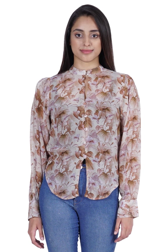 Full Sleeve Sheer Top For Women Formal Shirt Printed Tunic