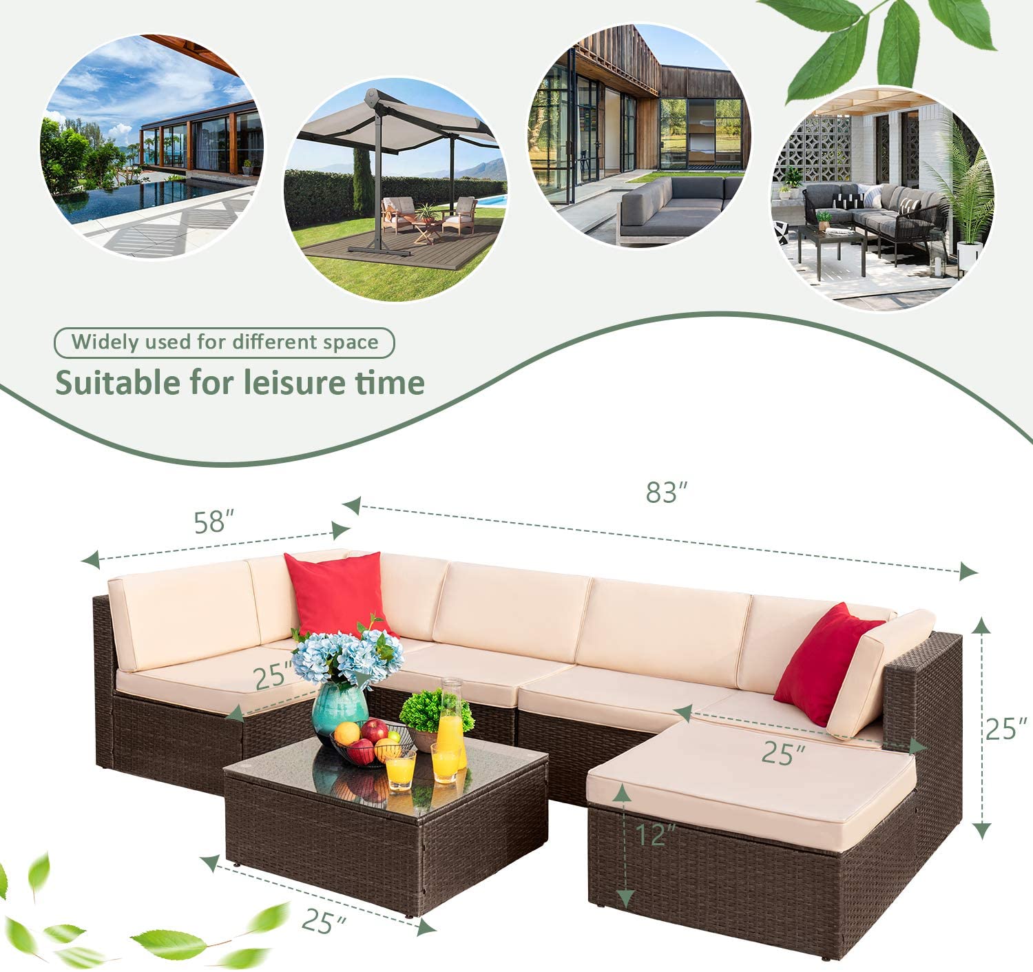 devoko 7 pieces outdoor sectional sofa