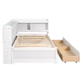 thumbnail image 5 of Twin Size Daybed Frame with L-shaped Bookcase and Drawers, Solid Wood Platform Bed Frame with Headboard and Slats Support, Floor Bed Frame for Teens Adults, No Box Spring Needed, White, 5 of 7