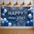 thumbnail image 5 of Blue Silver Theme Happy New Year Banner Metallic Balloons New Year Display Star Decorations Firework Elements Festive Backdrop for New Year Party Holiday Celebration Indoor Decoration, 5 of 8