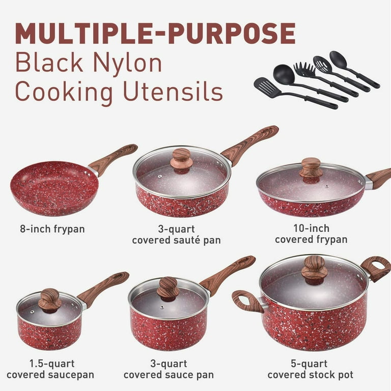 KOLEX Pots and Pans Set Nonstick, White Granite Induction Kitchen Cookware  Sets, 13 Pcs Non Stick Cooking Set with Frying Pans & Saucepans (PFOS, PFOA