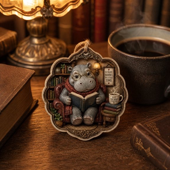 2d Acrylic Christmas Hanging Decoration, Reading Animal Hanging Ornaments, Ideal for Reading Lovers