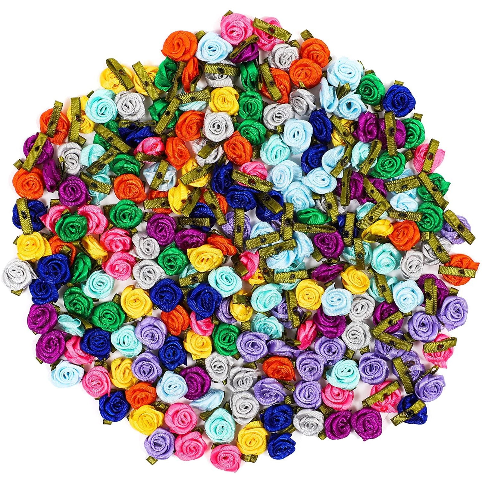 Ribbon Rose Flower Heads for DIY Crafts and Decorations 200 Pack, 0.6 inch
