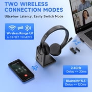 AOC Wireless Headset with Microphone for Work, Bluetooth Headset, Computer Headset with Noise Cancelling Mic, Charging Base, USB Dongle for Work, Cell Phones, Computer, Black