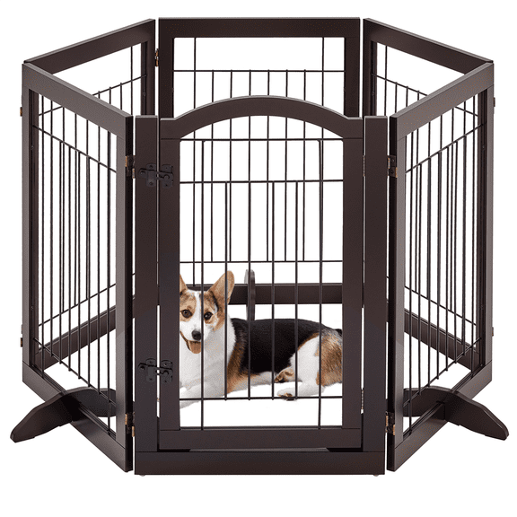 Alden Design 32.5" Tall Foldable Pet Gate with 3 Support Feet, Espresso