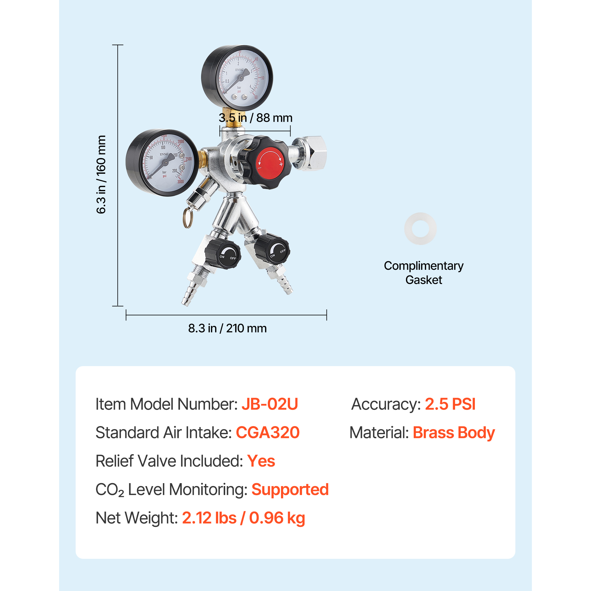 KFFKFF CO2 Regulator with Dual Gauges and Valves, Adjustable 0–60 PSI Pressure, Durable Gas Regulator for Draft Beer and Homebrewing, Compatible with CGA320 Connection