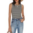 thumbnail image 2 of COCCKO Tank Top for Women 2026 Summer High Neck Sleeveless Striped Shirt Button Hollow Back Fitted Knit Camisole Tops, 2 of 6