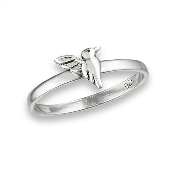 High Polish Hummingbird Bird Ring .925 Sterling Silver Band Jewelry Female Male Unisex Size 4