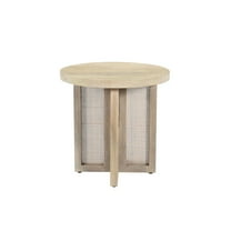 LR Home Wyeth Whitewashed Wood/Cane Round Side Table
