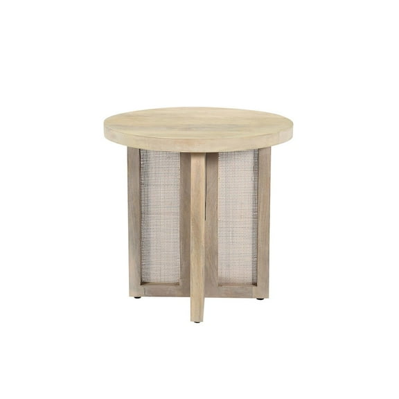 LR Home Wyeth Whitewashed Wood/Cane Round Side Table