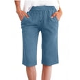 thumbnail image 2 of Inglocry Bermuda Shorts for Women 2026 High Waisted Drawstring Trendy Stretchy Denim Shorts Knee Length Cutoff Loose Fit Long Short Pants Blue XL, 2 of 5