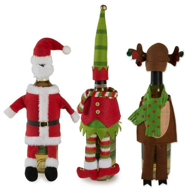 Design Imports CAMZ10890 Santa&44; Renne & Elfe Bouteille de Vin Tenues Ensemble - Lot de 3