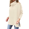 thumbnail image 3 of Suéteres de Cuello Alto de Gran Tamaño para Mujer, Larga de Murciélago, Dobladillo Abierto, Túnica, Suéter de Punto, Tops Albaricoque XXL, 3 of 8