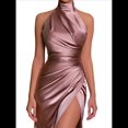 thumbnail image 2 of Vestido de Dama de con Cuello Halter y Abertura, Vestido de Fiesta de Satén, Vestido de Noche Formal de Sirena Plisado Colorante para Pasta de Frijoles L, 2 of 8